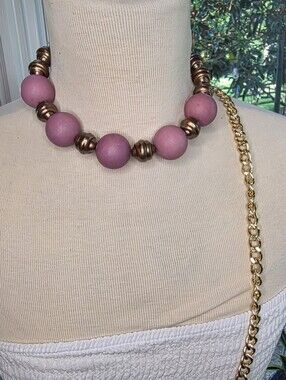 Pink/Purple Beaded Statement Necklace W/magnetic Clasp